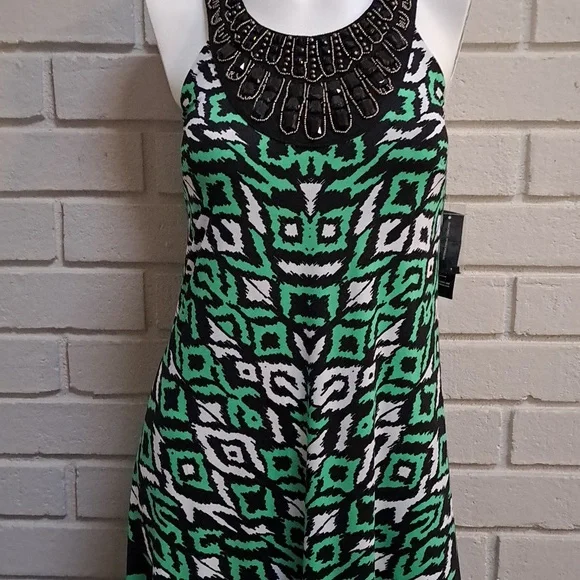 International Concepts Green/Black/White Bead & Gem Formal Dress. Size Small NWT - Picture 4 of 14